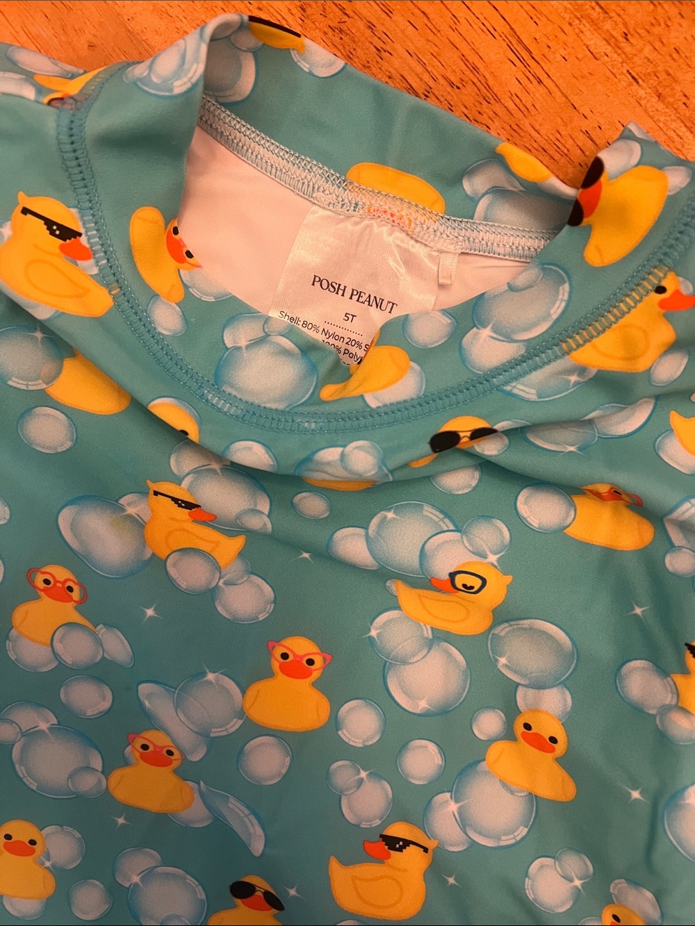 Posh Peanut Teal Swim Rashguard with Yellow Duck Print
